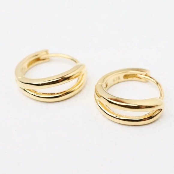 Gold Double Huggie Earrings Hypoallergenic Earrings Everyday Small Hoop Earrings - Picture 13 of 16